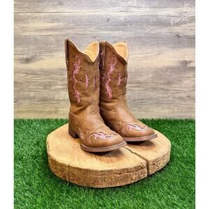 Roper Youth - Size 2 - Tan / Pink Glitter Square Toe Cowboy Boots 2926